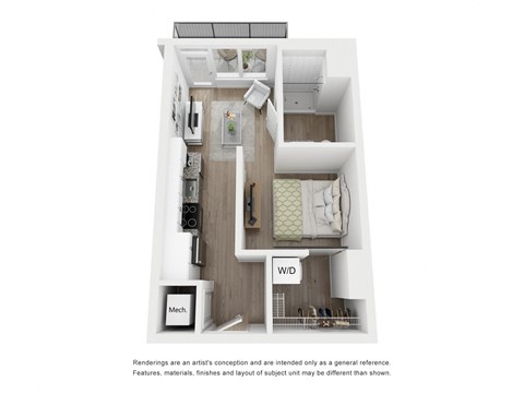 Floor plan for 1 bed, 1 bath, 445 sqft